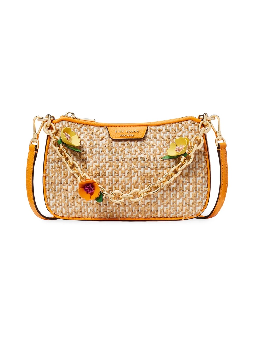 kate spade New York Jolie Embellished Raffia & Leather Shoulder Bag Sunset Blaze
